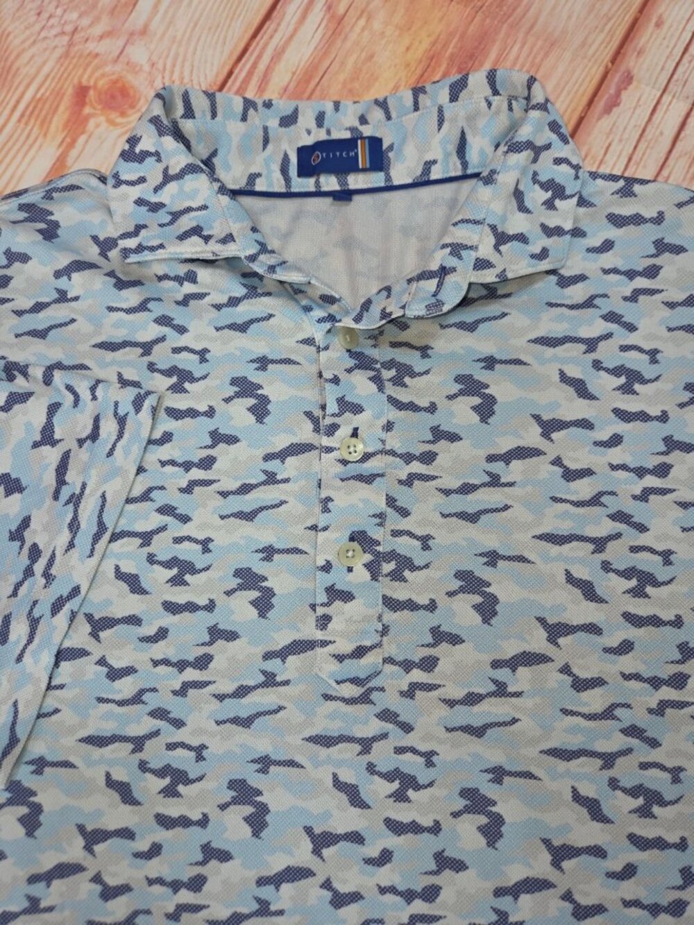 Stitch Mens Blue Camo Print Polo Shirt Medium